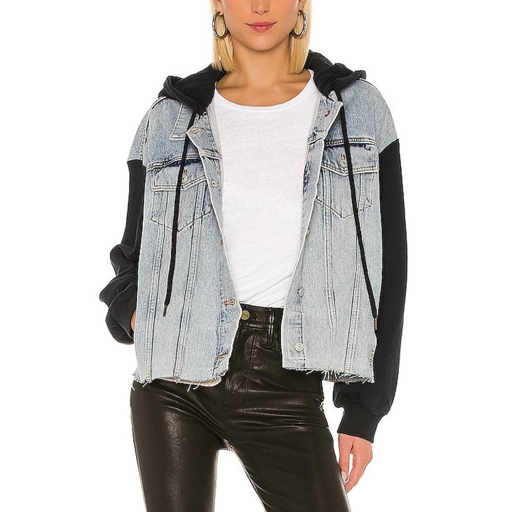 All Saints Two-Tone Denim & Black Hoodie Jacket